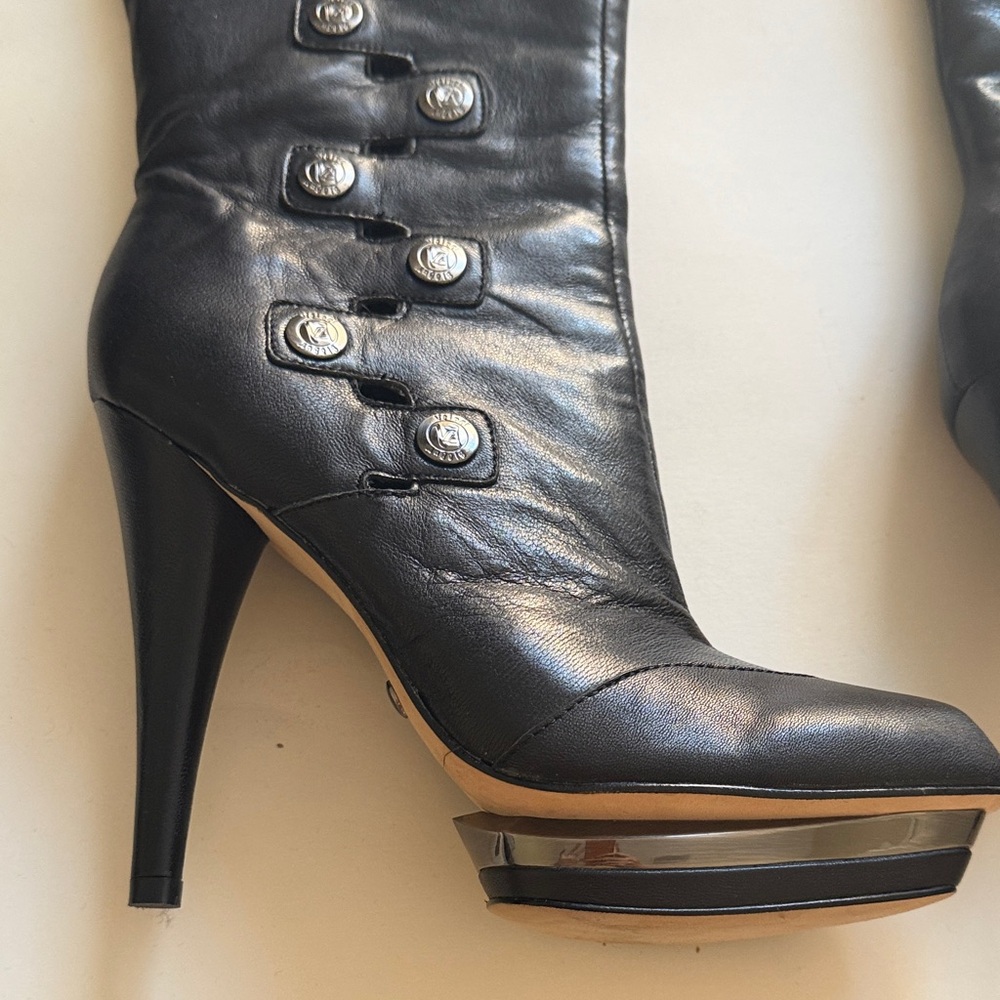 Velvet Angels Black Leather Over-the-Knee Button Platform BootsSize 9, 5” Heels - Picture 4 of 7